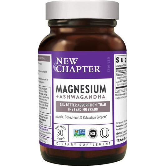 New Chapter Magnesium + Ashwagandha 30 Vegan Tablets